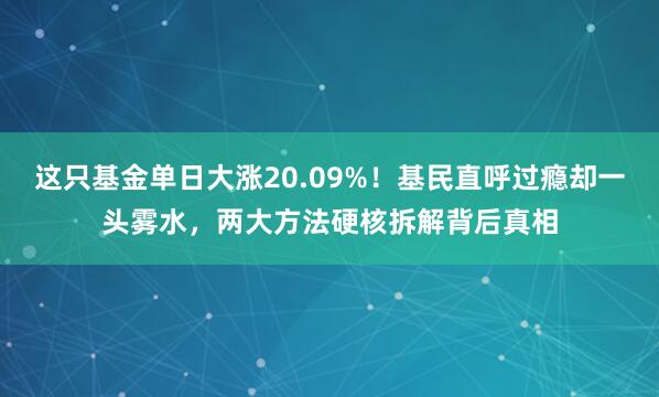 这只基金单日大涨20.09%！基民直呼过瘾却一头雾水，两大方法硬核拆解背后真相