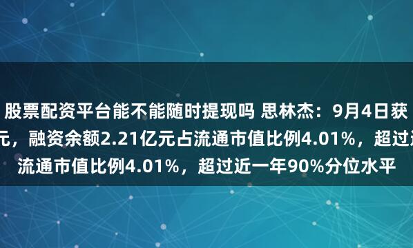 股票配资平台能不能随时提现吗 思林杰：9月4日获融资买入708.15万元，融资余额2.21亿元占流通市值比例4.01%，超过近一年90%分位水平