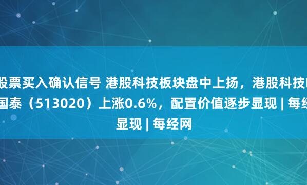 股票买入确认信号 港股科技板块盘中上扬，港股科技ETF国泰（513020）上涨0.6%，配置价值逐步显现 | 每经网